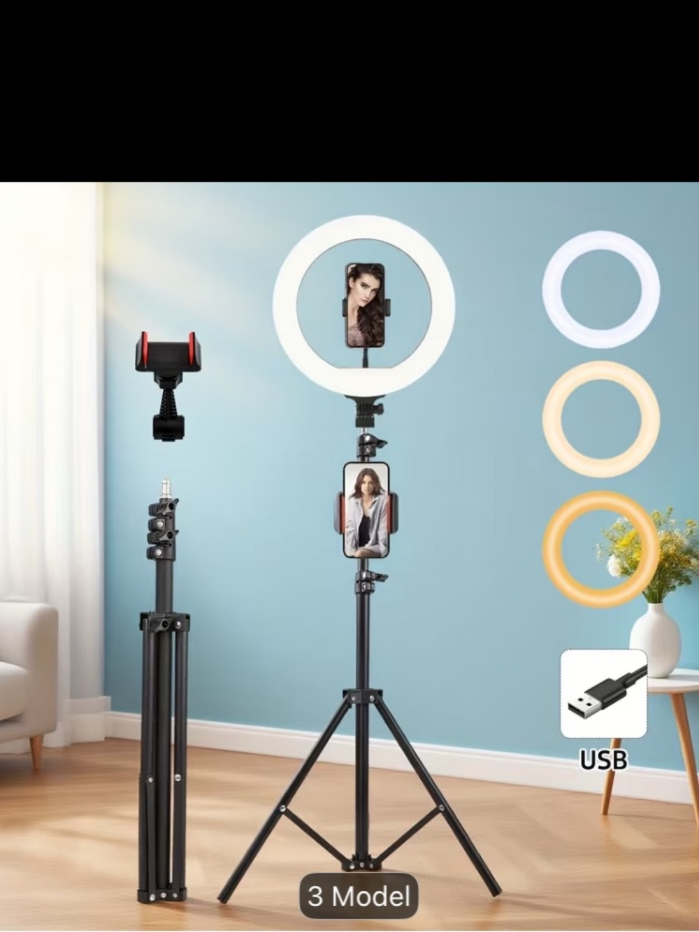 10 inch LED Ring Light with 43” extendable tripod stand and Phone Holder
